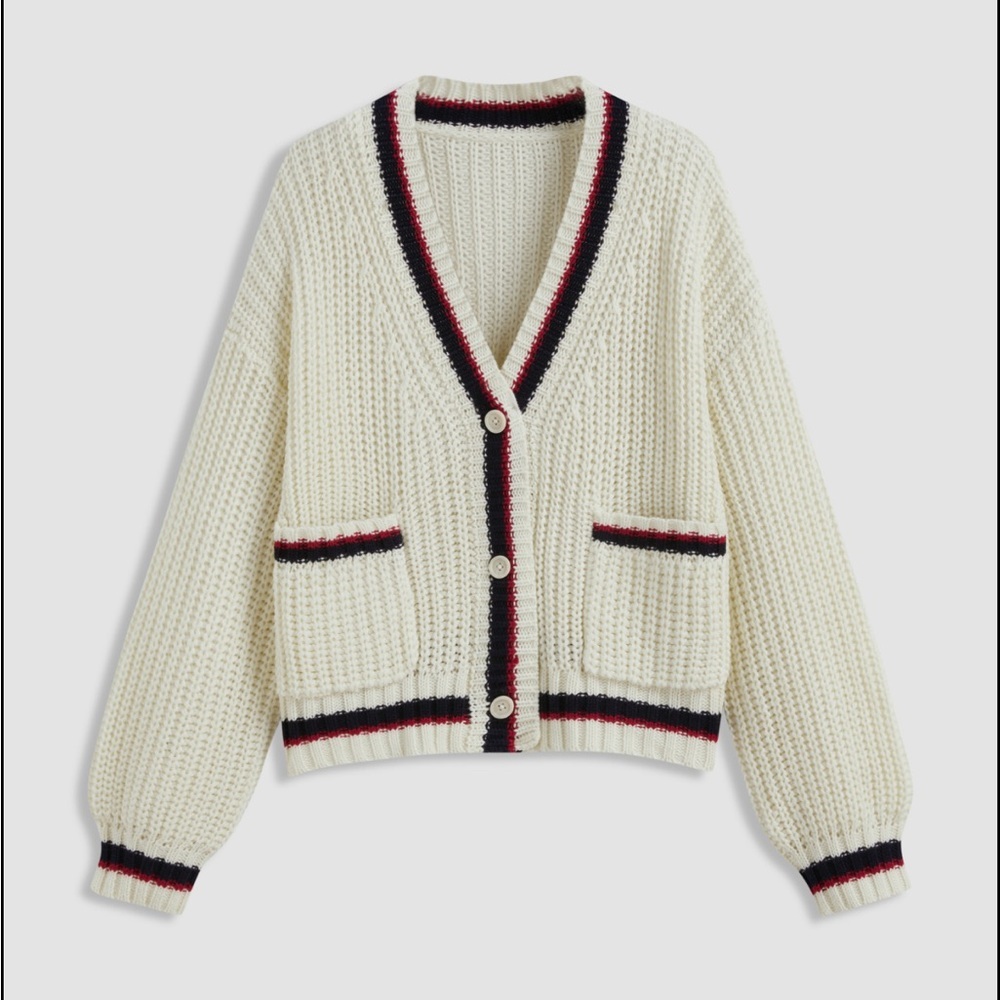 Cider Knit V-Neck Solid Button Pocket Contrasting… - image 8